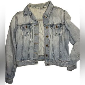 Gap 1969 Distressed Denim Jacket Light Wash Cropped Size Medium